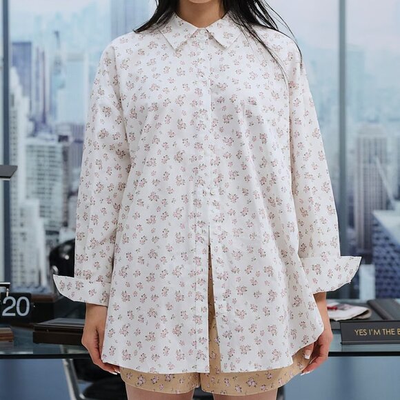 NWT FOR LOVE AND LEMONS TAMREN WHITE BUTTON UP SHIRT TOP IN PINK FLORAL SIZE S - Picture 1 of 6